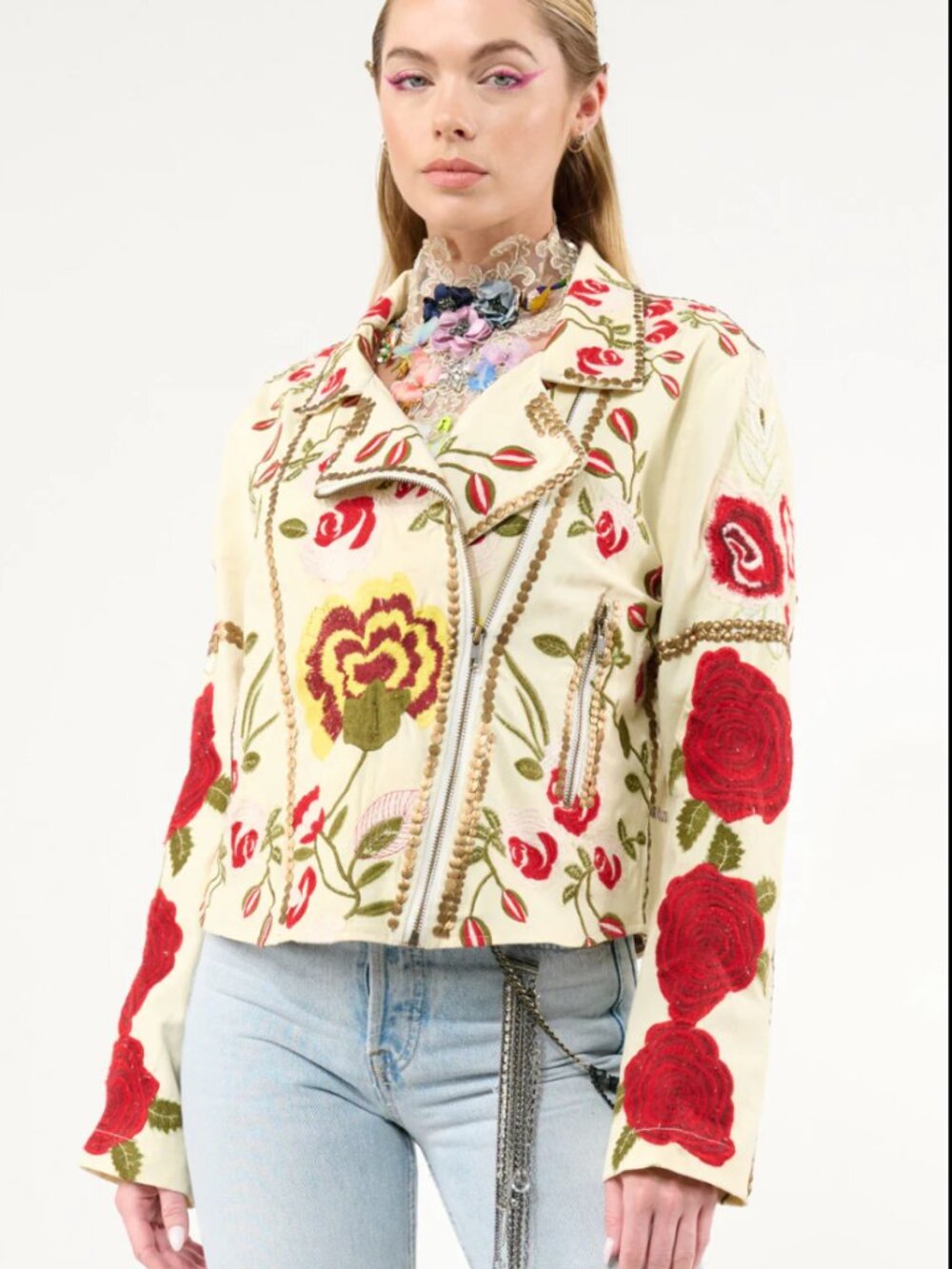 ARATTA SILENT JOURNEY CARMEN EMBROIDERED MOTORCYCLE JACKET NWT